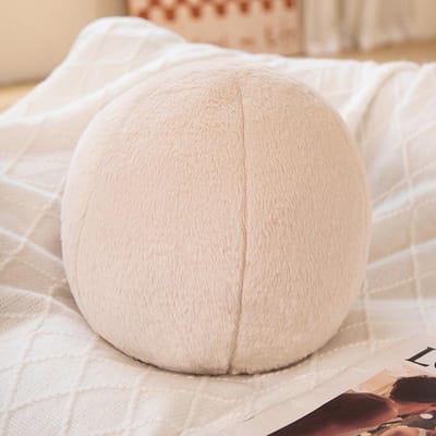 Creatieve Pluizige Bal Pluche Speelgoed Schattig Rond Kussen Auto Huis Scandinavische Stijl Decor Pop Zachte Aanraking Bal Kussen Leuk Cadeau beige