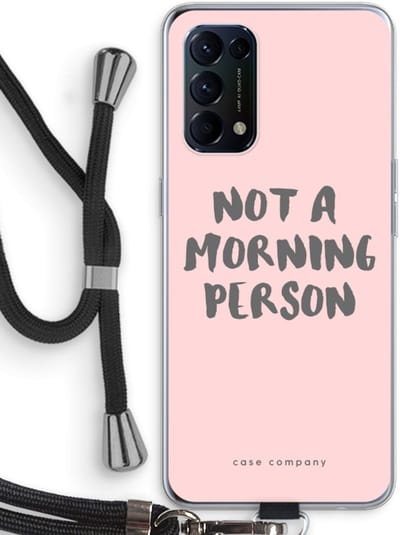 Case Company® - Hoesje met koord geschikt voor Oppo Find X3 Lite hoesje met Koord - Morning person - Telefoonhoesje met Zwart Koord - Bescherming aan alle Kanten en Over de Schermrand