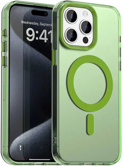 MagSafe Compatibel Backcover Hoesje Geschikt voor Apple iPhone 15 Pro Max - Transparant Groen & Semi-Transparant Design - Stijlvol & Goede Bescherming