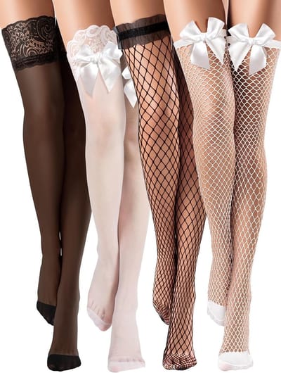 Adhesieve Netkousen met Siliconen Kant Top voor Dames, Zwart en Wit, Maat M, Perfect voor Feestjes en Speciale Gelegenheden