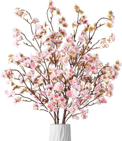 SnelShoppen - 4 Stuks Kunstmatige Kersenbloesem Takken, Silk Neppers Bloemen, Real Touch Boeket voor Thuis, Bruiloft, Feest Decoratie, Lichtroze, Perf