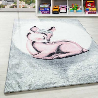 Kinderkleed voor de babykamer, hertenpatroon, grijs, roze, wit 120x170 cm