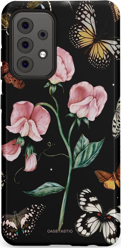 Casetastic hoesje geschikt voor Samsung Galaxy A52 (2021) 5G / Samsung Galaxy A52 (2021) 4G - Dubbellaagse bescherming - Vleugels en bloemen - Fashion Case - Zwart Grijs Taupe