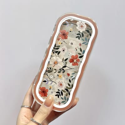 Bloem brillenkoker over het hele scherm, transparant, drukbestendig, draagbaar, retro brillenkoker voor bijziendheid beige