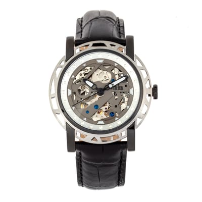 Reign Stavros automatisch skelet horloge met leren band
