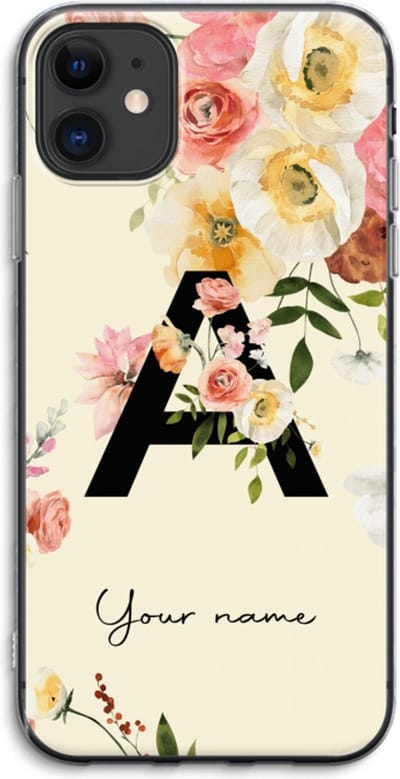 Gepersonaliseerd - Case Company® - Hoesje geschikt voor iPhone 11 hoesje - Flirty Flowers Monogram - Soft Cover Telefoonhoesje - Bescherming aan alle Kanten en Schermrand