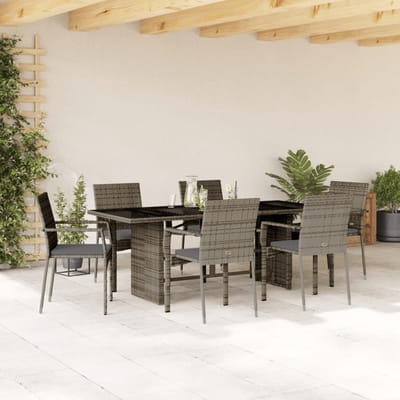 vidaXL - 7-delige - Tuinset - met - kussens - poly - rattan - grijs