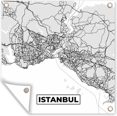 Tuin poster Istanbul - Plattegrond - Stadskaart - Zwart Wit - Kaart - 200x200 cm - Tuindoek