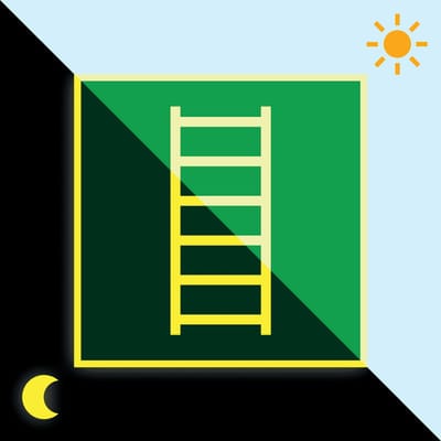 Extra lichtgevend vluchtladder bord - kunststof - E059 200 x 200 mm
