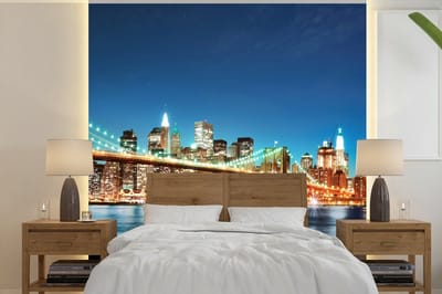 Behang - Fotobehang New York - Brug - Architectuur - Brooklyn - Licht - Breedte 300 cm x hoogte 300 cm