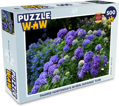 Puzzel Paarse hortensia's in een Japanse tuin - Legpuzzel - Puzzel 500 stukjes