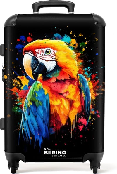 NoBoringSuitcases.com® - Kinderkoffer - Kindertrolley - Kleurrijke papegaai met graffiti - Koffer kind groot - Rolkoffer lichtgewicht - Reiskoffer met 4 wielen - Grote trolley XL - 20 kg bagage