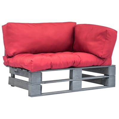 vidaXL - Tuinbank - pallet - met - rode - kussens - grenenhout