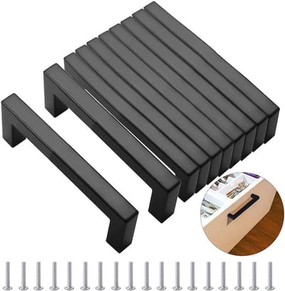 Stijlvolle RVS Keukenhandgrepen voor Kasten en Lades - Vierkante Handgrepen, Herbruikbaar, 192mm, 10 Stuks, Zwart, Ideaal voor Modern Keukenontwerp