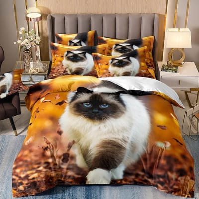 Beddengoedset met kittenmotief, bestaande uit een dekbedovertrek, kussensloop en kingsize dekbedovertrek, kinderdekbedset, cadeau 140x200cm. 135x200cm