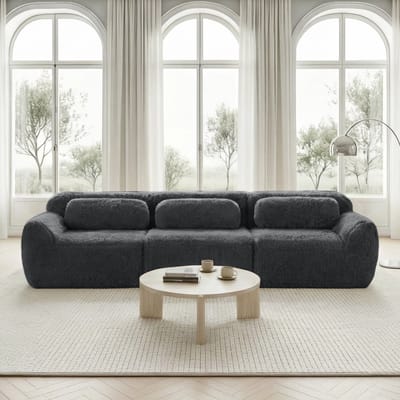 DESMIU Zitbank 291 cm - 3-Zits Modulaire Diepe Bank Met Kussens En Antislip Basis - Voor Woonkamer - Pluche Grijs