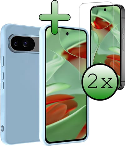 Hoesje Met 2x Screenprotector - Geschikt voor Google Pixel 10 - Sterk & Shockproof - Back Cover - Siliconen Case - Telefoon Hoes - Lichtblauw