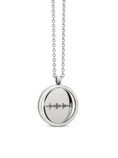 Samenlijn - Gepersonaliseerde Ketting- Ronde Spinner Hanger - RVS Zilverkleurig - Foto, Hartslag of Stemgravure - Cadeau voor Hem en Haar