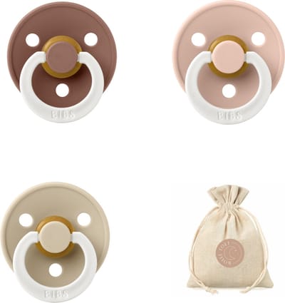 Bibs fopspenen maat 2 6-18 maanden - set 3 spenen + bolletoet speenzakje - Glow Woodchuck, Blush, Vanilla