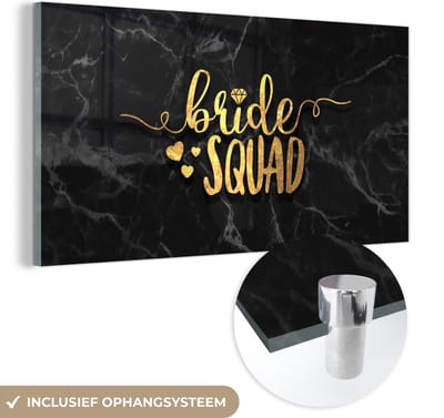 MuchoWow® Glasschilderij 40x20 cm - Schilderij acrylglas - Bride To Be - Goud - Marmer - Foto op glas - Schilderijen