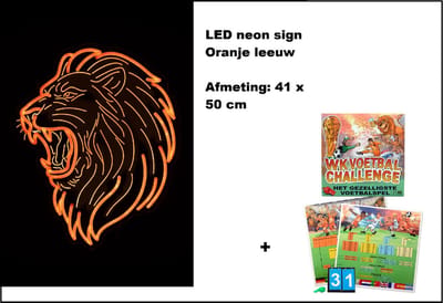 LED neon sign Oranje leeuw 41cm x 50cm + WK bordspel AKTIE - WK 2026 Holland Voetbal Oranje Leeuw - extra spel
