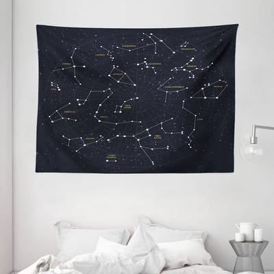 ABAKUHAUS Sterrenbeeld Wandtapijt en Sprei, Sterrenhemelkaart, 230 x 140 cm, donkerblauw