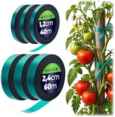 KADAX plantenbindband, set van 6 in 2 maten – 12 mm x 40 m & 24 mm x 60 m – flexibel bindband voor het stevig vastzetten van tomaten, boombindband (groen)