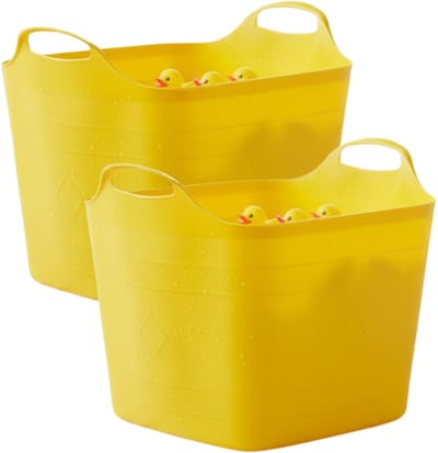 Excellent houseware flexibele kuip / emmer - 2x - geel - 25 l - kunststof - 40 x 35 cm - met handvatten