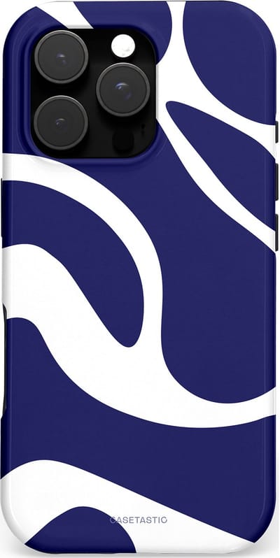 Casetastic hoesje geschikt voor Apple iPhone 16 Pro - MagSafe - Dubbellaagse bescherming - Zeebries Golven - Fashion Case - Donkerblauw Wit