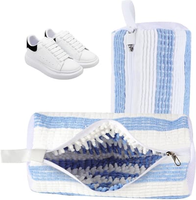Set van 2 waszakken voor schoenen, herbruikbare en robuuste waszakken, 40 x 20 cm, met rits, ideaal voor schoenbescherming en wasgoedorganisatie, blauw + wit
