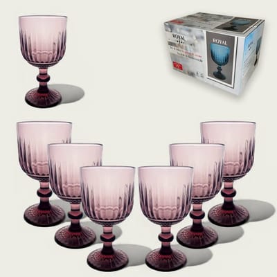 Arca ROYAL Wijn/Waterglas op voet 300ml, paars, set van 6 stuks, verpakt in een giftbox