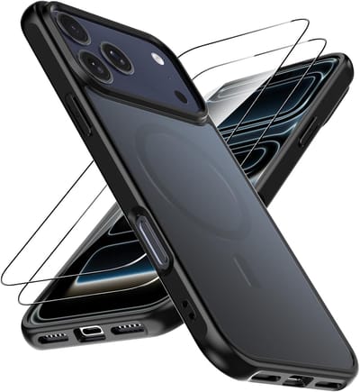 Magnetisch Hoesje Geschikt voor: iPhone 17 Pro - MagSafe-Compatibel - Militaire Schokbescherming, Krasbestendig & Slank Design met Matte Transparante Achterkant + 2x Screenprotector