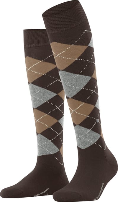 Burlington Marylebone lang gedessineerd wol kniekousen dames bruin - maat 36-41