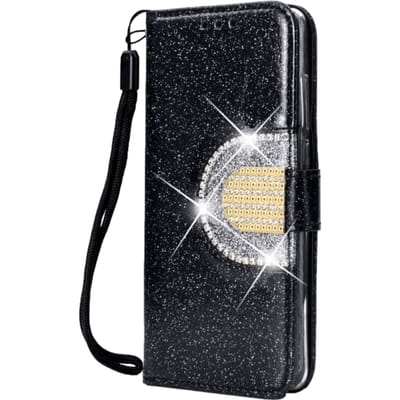 TwoTone Huawei P30 Glitter Hoesje met Pasruimte en Spiegel Zwart