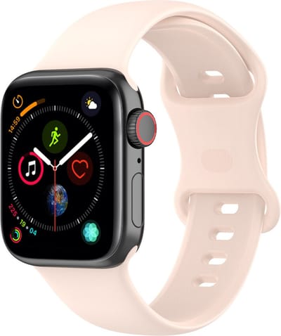 By Qubix - Geschikt voor Apple Watch bandje - Siliconen sportbandje - Zandroze - Maat: M/L - Geschikt voor Apple Watch 44mm / 45mm / 46mm / 49mm (Ultra 1,2 en 3) - siliconen sport bandje - smartwatchbandje