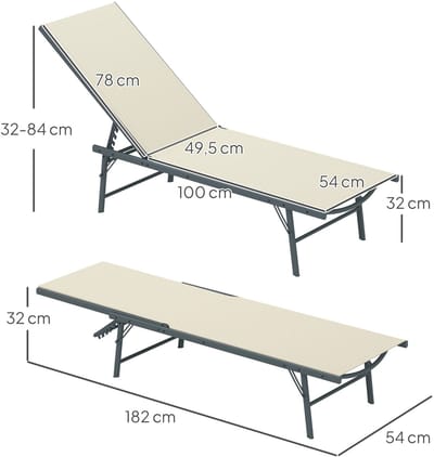 Sensova - Ligstoel Set van 2 Verstelbaar Tuinligbed Opvouwbaar - Comfortabele Zonneligstoel voor Tuin, Terras en Zwembad - Ademend Mesh, Metalen Frame, 5 Rugposities, Inklapbaar en Weerbestendig - 164 x 54 x 84 cm