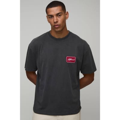 Oversized Official Gewassen Geborduurd T-shirt | Charcoal | Size XL