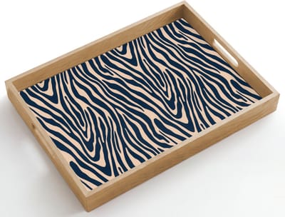 Dienblad hout 50x35 cm - Schootdienblad - Zebra - Patroon - Blauw - Beige - Borrelplank rechthoek - Plateau dienbladen