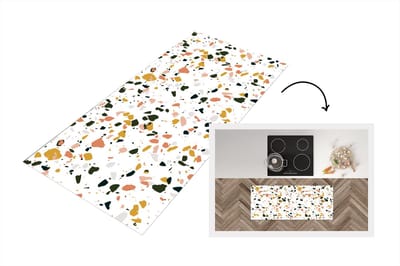 Keukenloper - Loper keuken - Grijs - Oranje - Terrazzo - Patronen - 120x50 cm - Keukenloper vinyl
