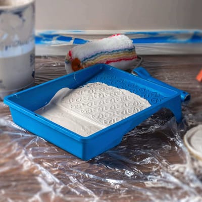 KADAX Verfbakje, grote verfschaal van kunststof, verfbak met handige handgreep, lakschaal, lichte schilderaccessoires, verfschaal, lakbak (12, blauw)