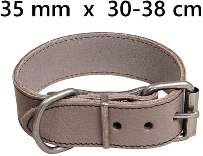 Animal Boulevard Ab30533 - Hals- En Leibanden - Hond - Ab Waxed Leather Halsband Grijs-35mmx30-38cm - Maat: 35mmx30-38cm