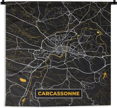 Wandkleed - Wanddoek - Carcassonne - Kaart - Stadskaart - Frankrijk - Plattegrond - 180x180 cm - Wandtapijt