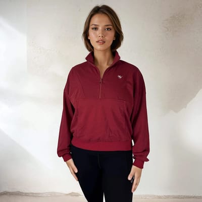Brooklyn Sweater – Short & Loose Fit – Sportieve trui met rits - Zacht katoen - Premium kwaliteit - Opstaande kraag - Rood - Maat M