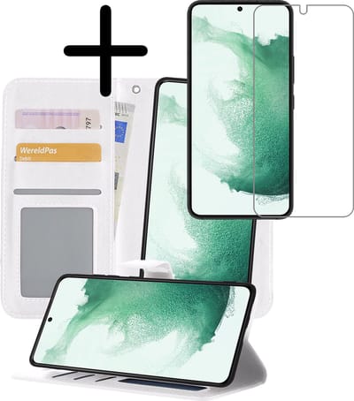 Hoesje 2 in 1 - Geschikt voor Samsung Galaxy S22 - Met Screenprotector - En Uitneembare Hard Cover - Bookcase - Wallet Case - Met Pasjeshouder - Book Case - Uitneembaar - Pashouder - Kunstleer - Wit