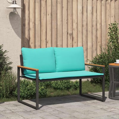 vidaXL - Bank - met - kussen - Zwart - en - Turkoois - 115 - x - 65 - x - 72 - cm - Rattan