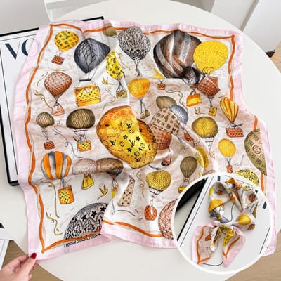 Dames Sjaal - Sjaals - Stola - Vierkante doek - Elegant Stijlvol Dames haar sjaal - Satijn zijde - Hals sjaaltje - Sjaaltje Satijn - Neksjaaltje - Omslagdoek Modesjaals - Neksjaal - Klein Sjaaltje -Bag Hot Balloon - wit-70*70CM