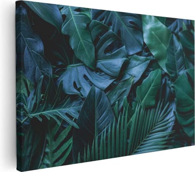 Artaza Canvas Schilderij Botanisch Blad - 30x20 cm - Klein - Muurdecoratie Jungle - Wanddecoratie Planten - Schilderijen Op Canvas Groen