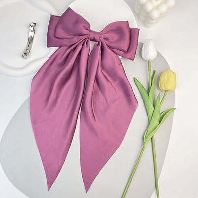 Zac's Alter Ego - Large Satin Double Hair Bow On Barrette With Tails Haarstrik - Roze