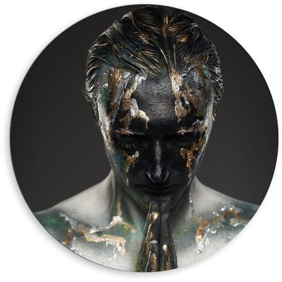 Dibond Wandcirkel - Biddende Man van Glitter - 80x80cm Foto op Aluminium Wandcirkel (met ophangsysteem)