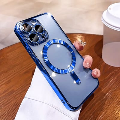 Luxe MagSafe Hoesje voor iPhone 16e – Siliconen met Camera Bescherming en Hoogglans Design - Blauw